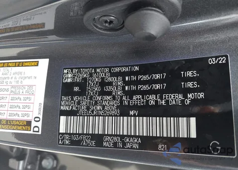 2022 Toyota 4Runner Sr5 from USA, damaged, VIN JTEEU5JR1N5269893